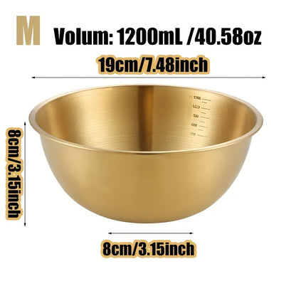 Set of 3 stainless steel salad bowls with measuring marks, various sizes - 700ml, 1200ml, 3000ml