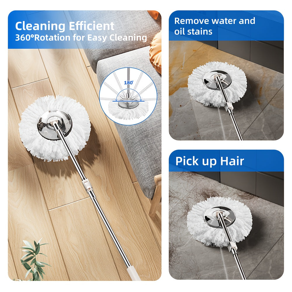 Set of Rotating Mop Bucket - Ideal for Cleaning Household Kitchen Floors - Can be Used Dry or Wet on Hardwood and Tile Surfaces - Includes 2 Reusable Super Fine Fiber Mop Heads