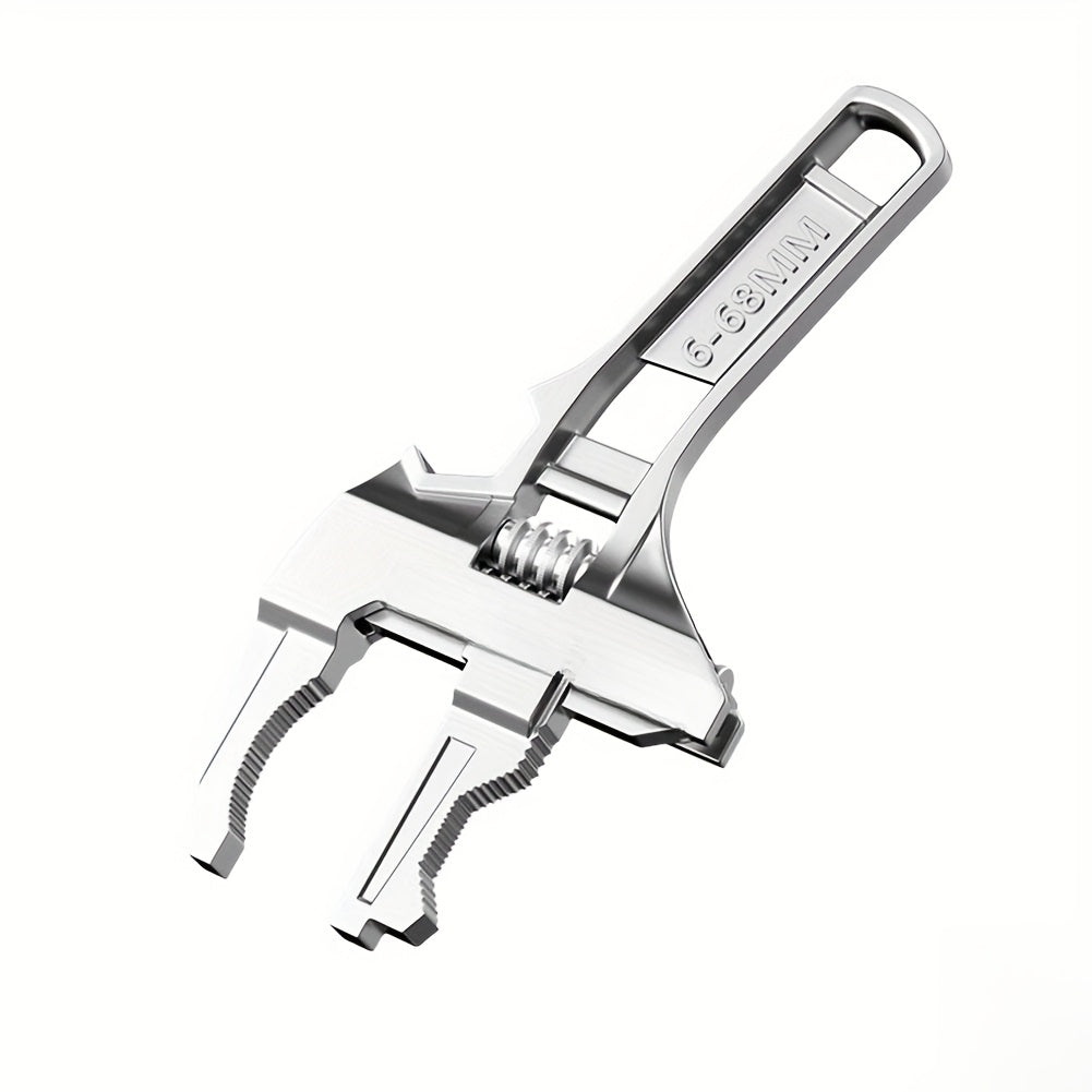 Universal repair bathroom hand tool with large opening adjustable spanner for home repair.