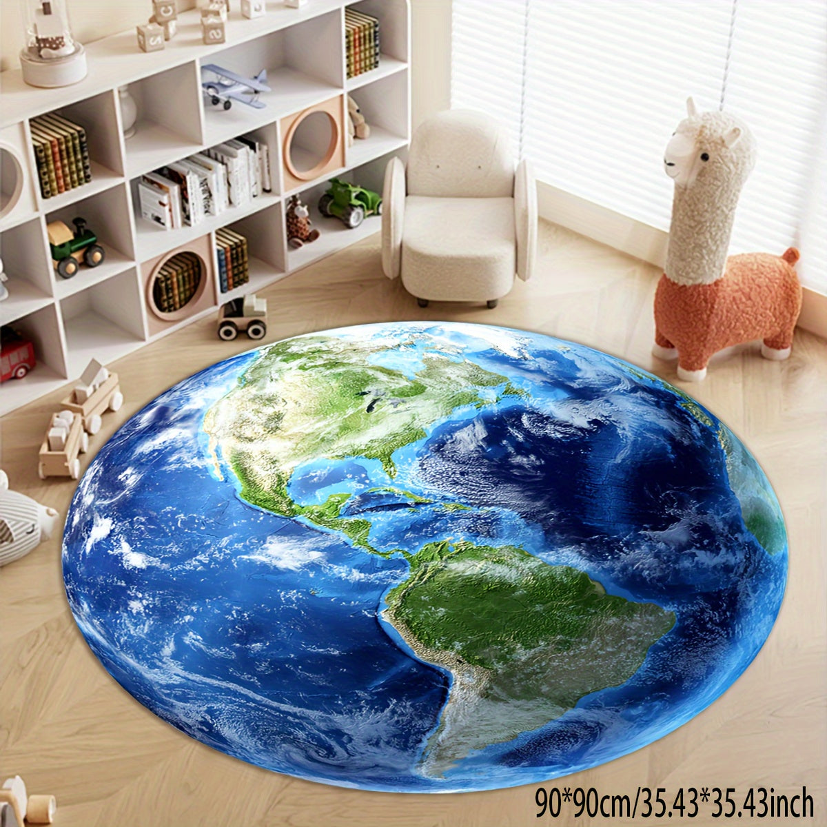 Round Earth Rug with Creative Design - Made from Durable Viscose, Low Pile, Machine Washable, Ideal for Kids and Home Decor - Available in 59.99cm and 89.99cm Sizes for 59.99 USD