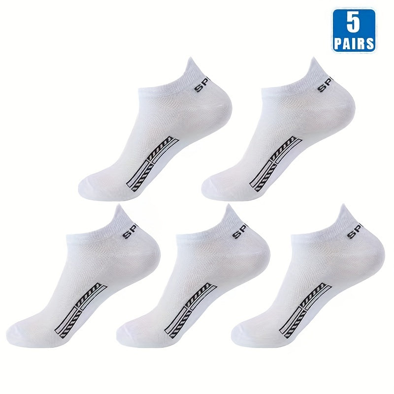 5 pairs of men's sports ankle socks with anti-odor mesh, sweat-absorbing and breathable for summer.