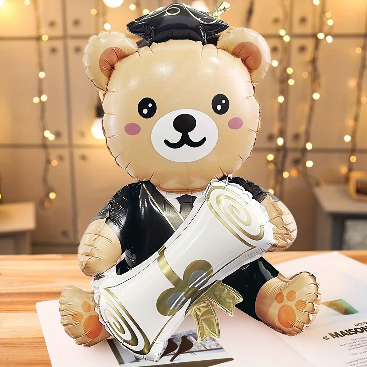 1 cute bear balloon with graduation certificate, 96.52 cm in size. Ideal for school events and campus decoration.