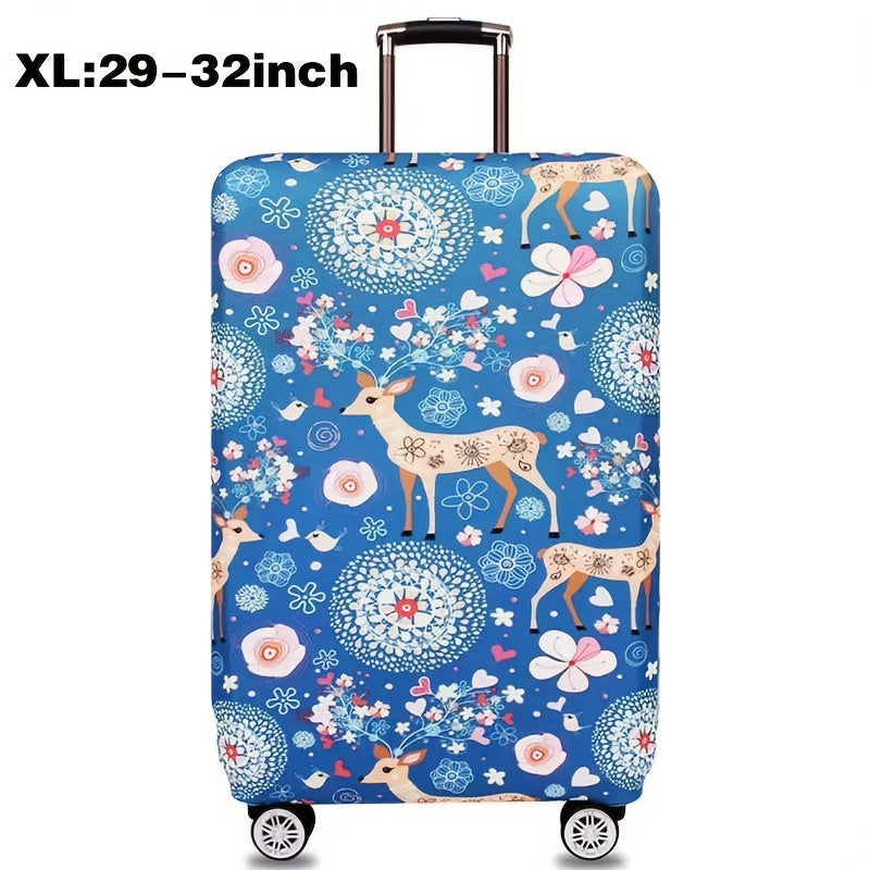 Cartoon patterned elastic luggage cover for travel suitcase or trolley duffle case.