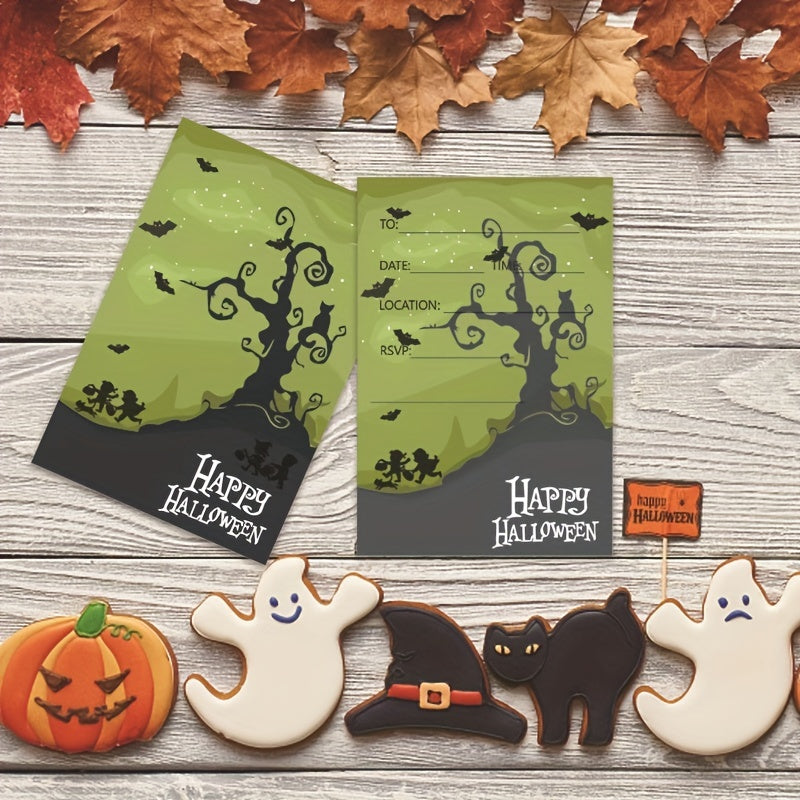 Invitations for a Spooky Halloween Party - Featuring Haunted Houses and Bats, Fun Cartoon Designs Perfect for Kids' Birthday Celebrations