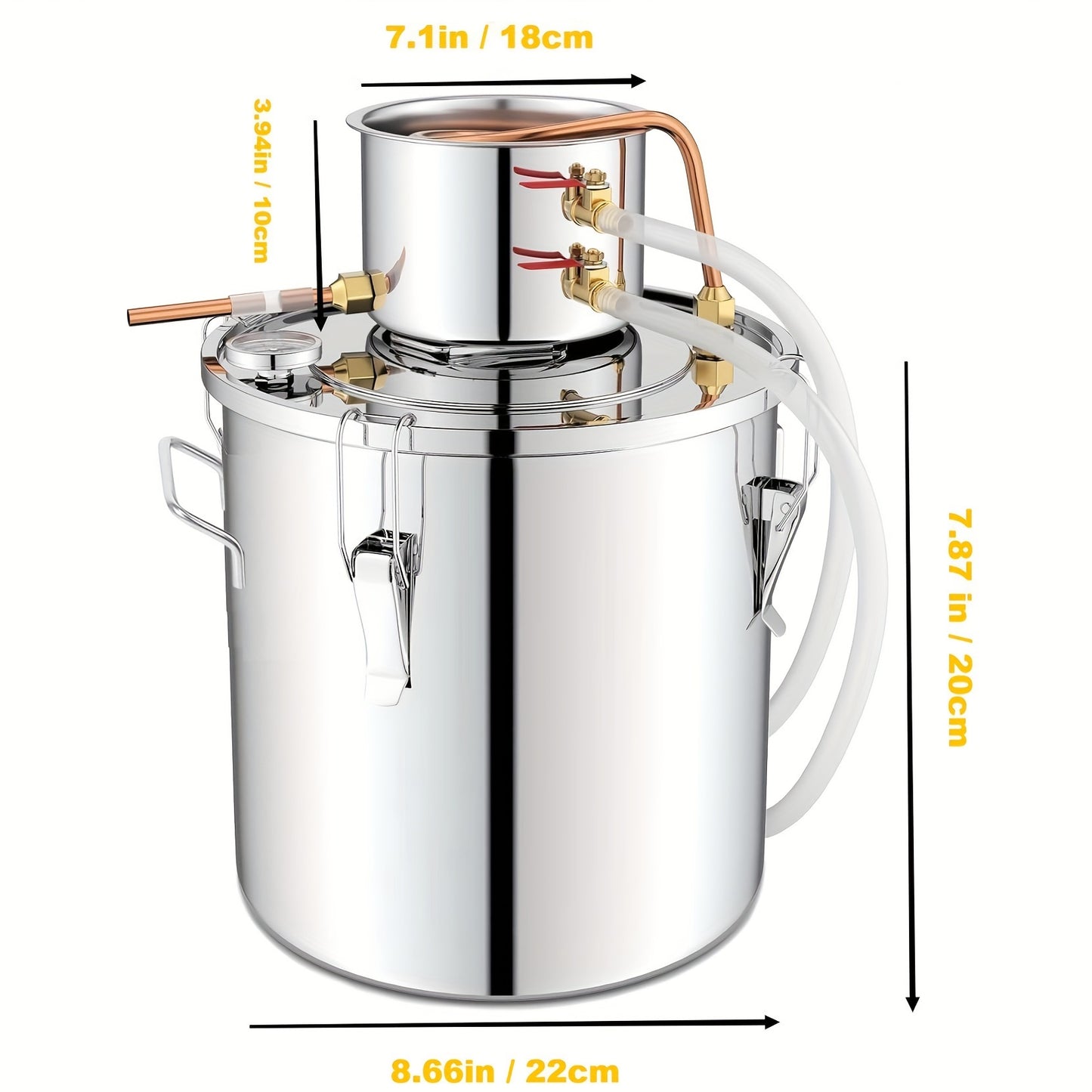 2-Gallon Copper Alcohol & Ethanol Distiller, No Electricity Needed - Ideal for Spirits & Water Purification