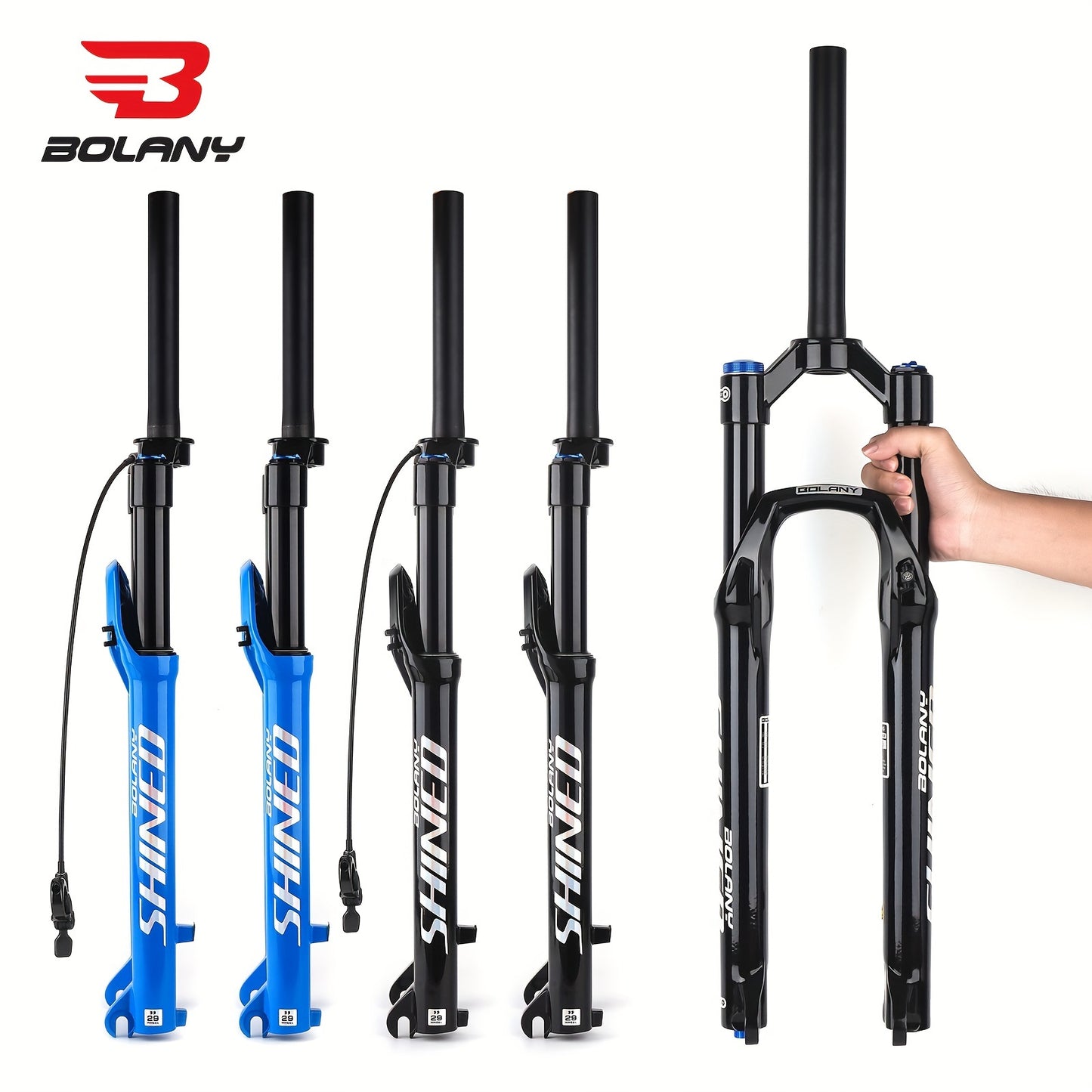 BOLANY Mountain Bike Air Suspension Fork - Lightweight aluminum alloy with 120mm travel, universal fit, quick release 9x100mm, black (1 Pack)