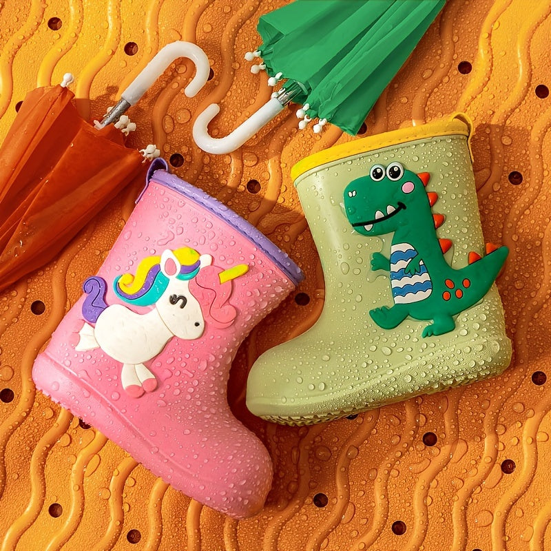 Fun Kids Rain Boots - Slip-Resistant Ankle Shoes with Dinosaur & Unicorn Designs, Perfect Year-Round