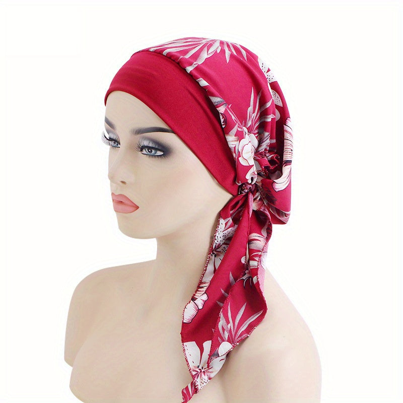 Paisley Print Turban Cap with Lace-Up Detail for Chemo Patients