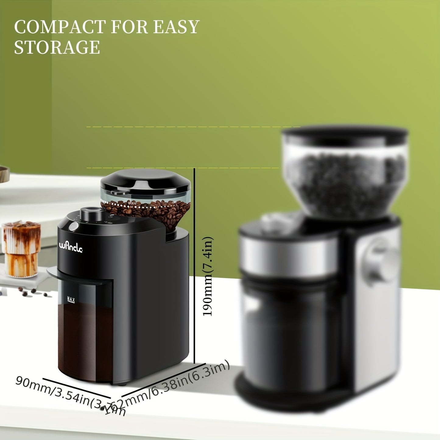 Professional coffee bean grinder with 28 adjustable precision grinding settings, perfect for making 12 cups of coffee.