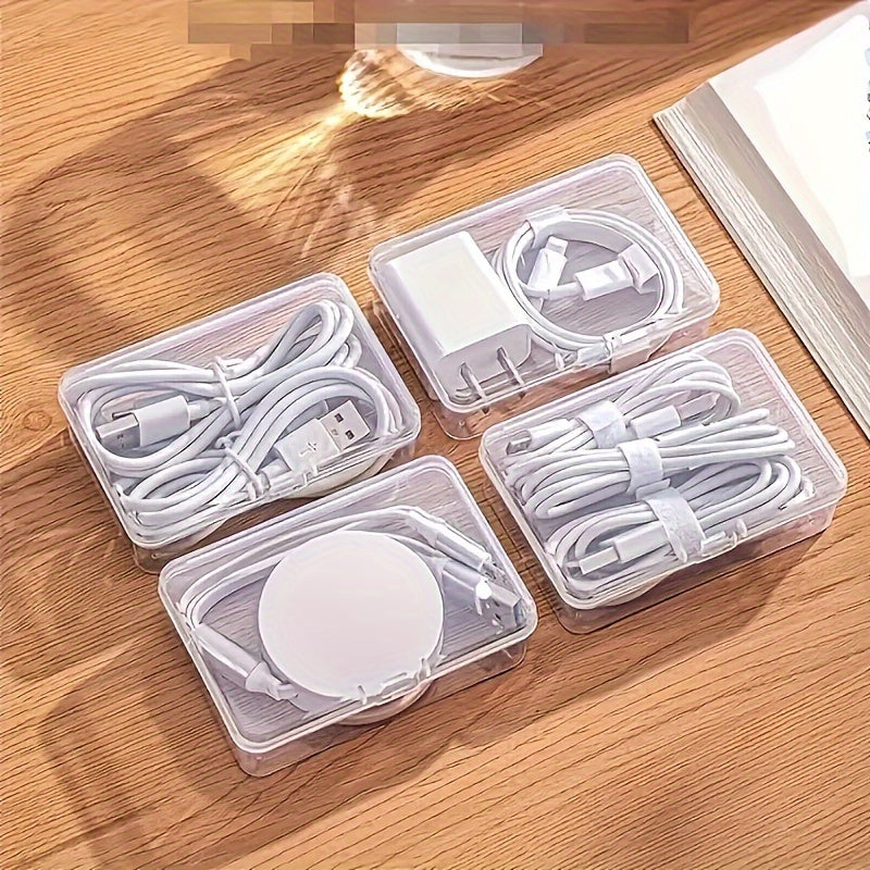 Get organized with 1 large white box and 7 small transparent boxes for cables and chargers.