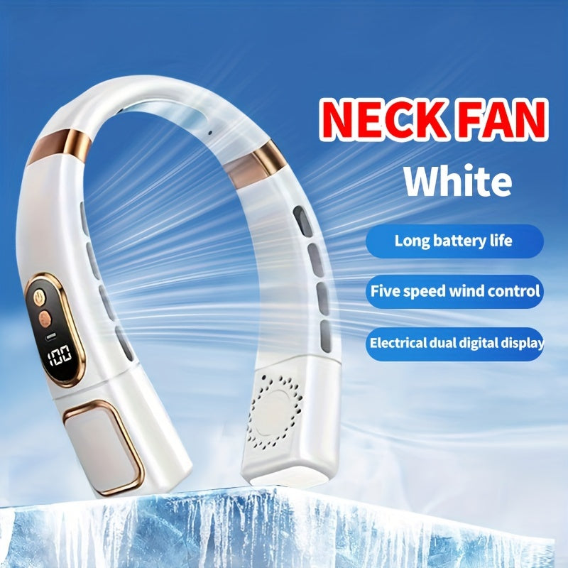 Portable Neck Fan with Digital Display, Adjustable Speeds, USB Rechargeable 1200mAh Battery - Perfect for Home, Travel, Outdoor Activities, School, Work, and Beach Trips