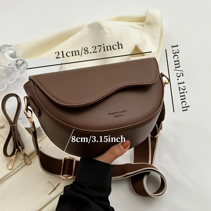 2024 Trendy Vintage Saddle Bag for Women, Crossbody Shoulder Underarm Bag with Polyester Lining, Buckle Closure, Edge Paint Detail; Versatile for Various Occasions - Black/Khaki/Light Brown.