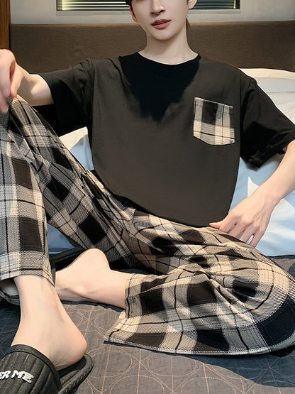 Men's 2-piece plaid pajama set for daily wear