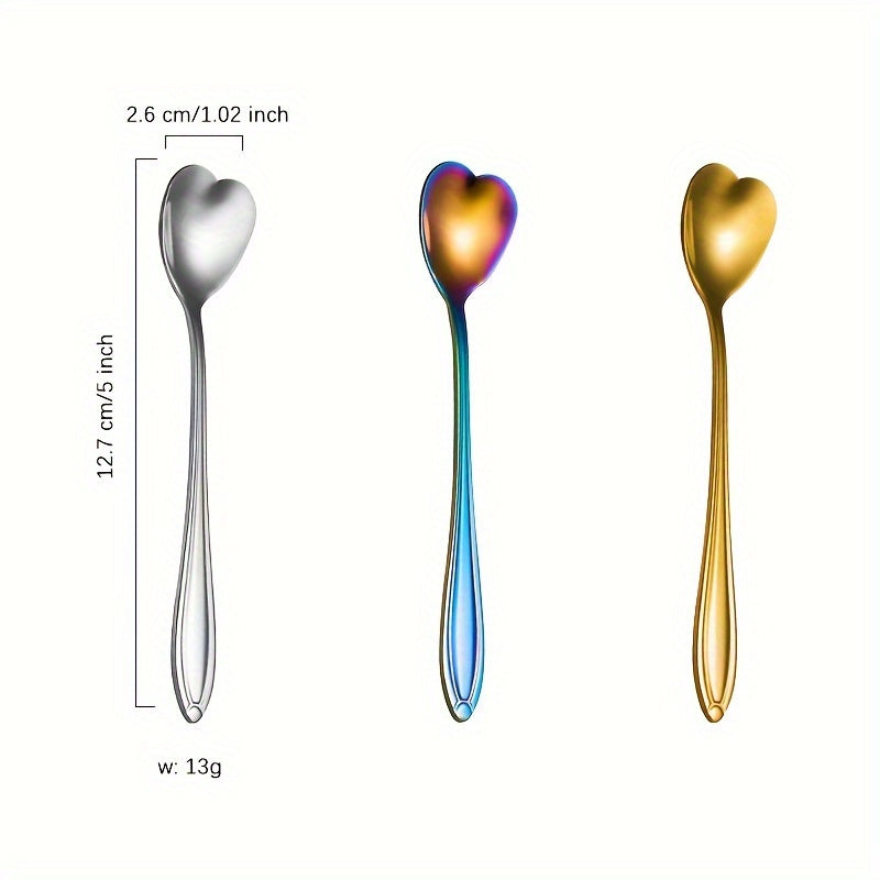 Valentine's Day Couple Korean Style Love Ice Spoon Set, 4 piece and 8 piece options, made of stainless steel. Features long handles perfect for mixing milk tea, honey, coffee, or desserts. Creative design adds a touch of style to your kitchen.