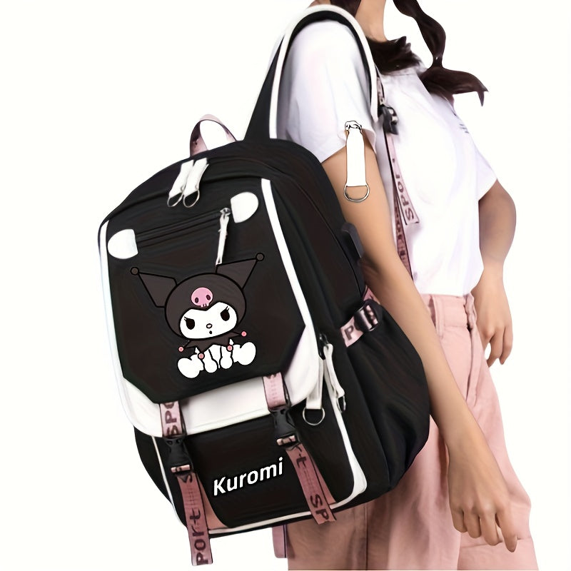 Cute Sanrio Hello Kitty Kuromi Magician laptop backpack with large capacity and foldable design, perfect for outdoor use.