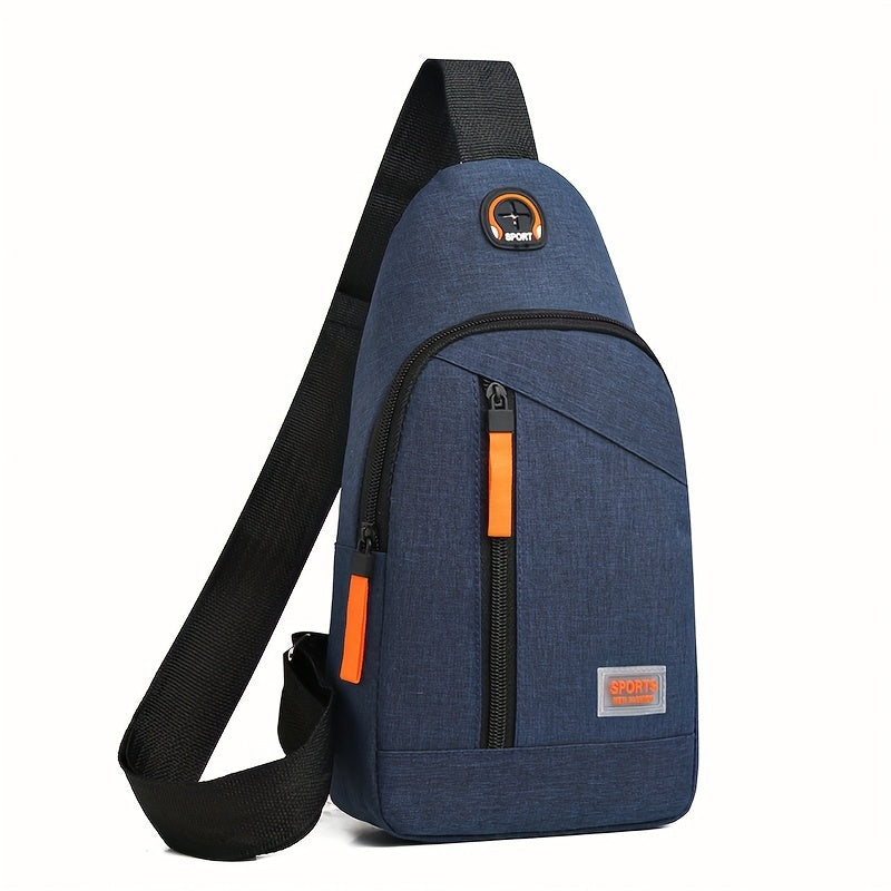 Men's slant shoulder bag with multiple zippered layers for sports and travel.