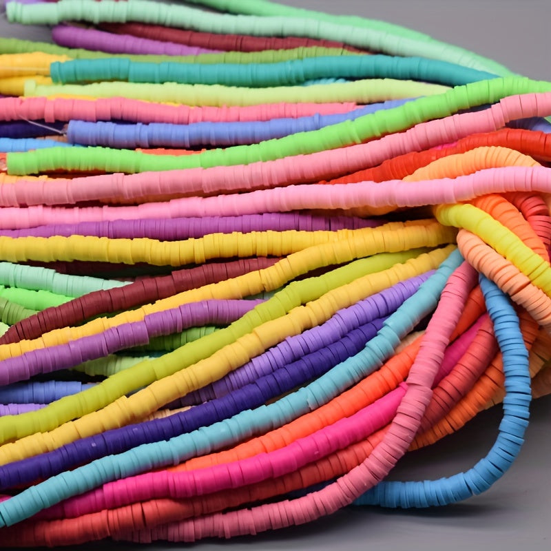 4800 pieces of handmade loose beads, consisting of 12 strands of 6*1mm polymer clay disc beads. Perfect for crafting DIY necklaces, bracelets, and other jewelry materials.