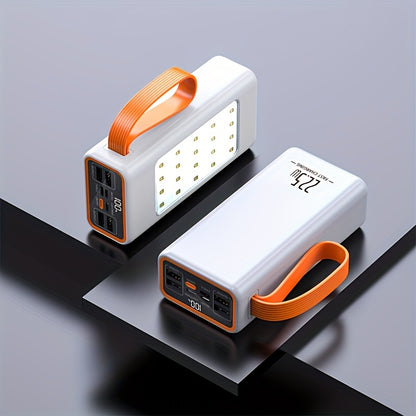 50000mah/30000mah power bank with LED display and built-in camping lights, ideal for iPhone, Android, and electronics. Perfect outdoor emergency backup battery pack.