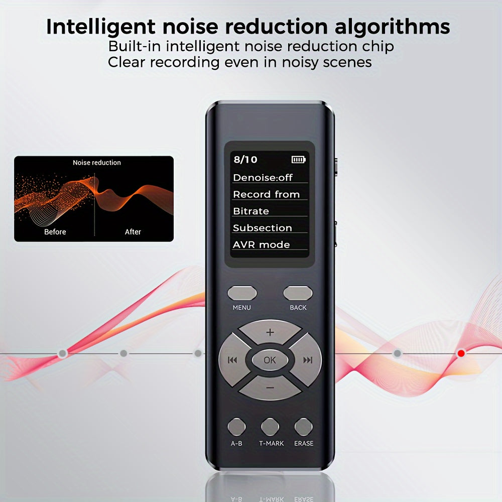 Cappsu 72GB Digital Recorder with Dual Microphone, HD Recording, A-B Repeat, Noise Reduction, Voice Activation, and headphone/microphone compatibility.