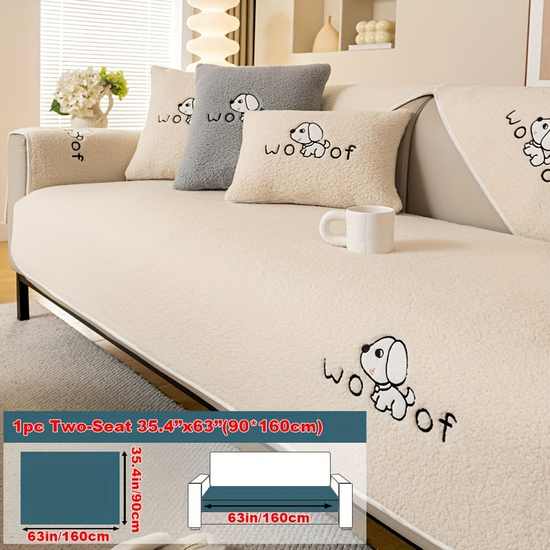 Soft Sherpa sofa cover, pet-friendly, non-slip, machine washable.