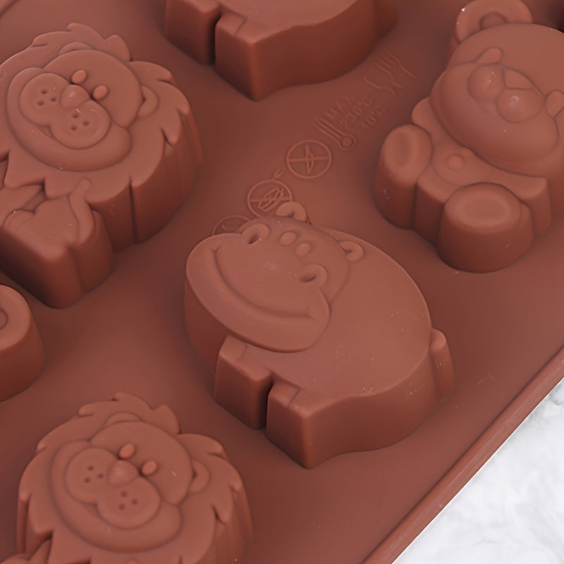 Animal Silicone Mold featuring Hippo, Lion, and Bear shapes for making chocolates, soaps, or cakes. Perfect for DIY baking projects.