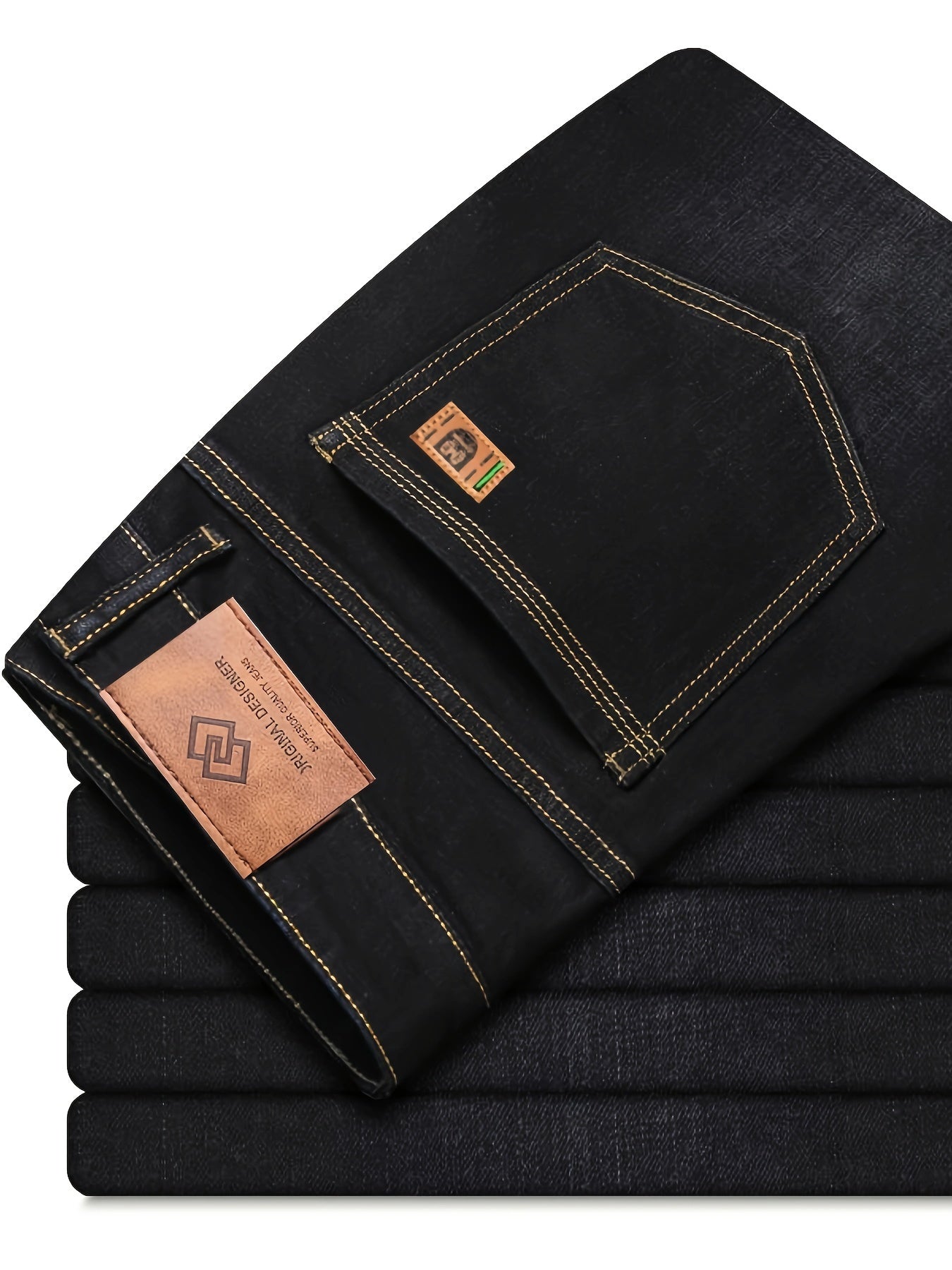 Men's solid denim jeans with a light business style, slightly stretch straight leg pants for outdoor casual daily wear.