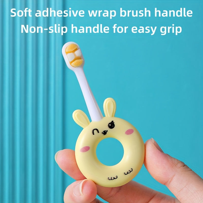 Gentle silicone baby toothbrush for toddlers aged 0-3. Features cute cartoon design and super soft bristles for gentle cleaning on sensitive teeth.