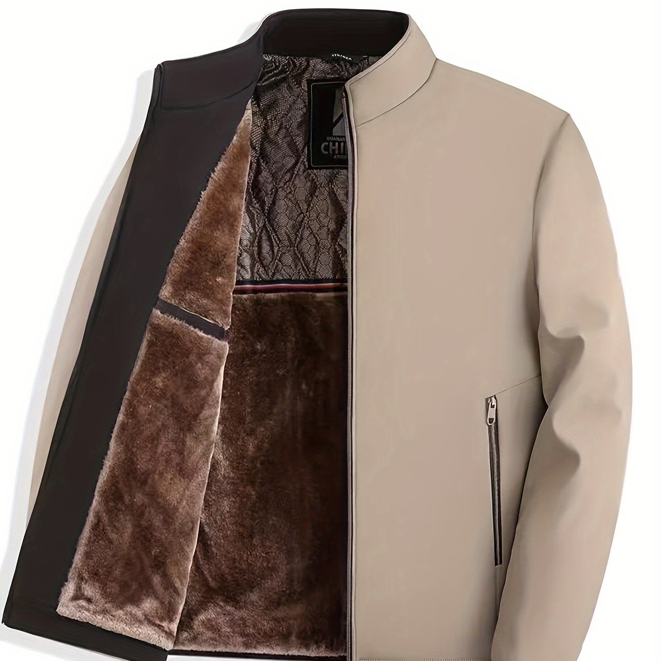 Men's casual business jacket with new stand-up collar, thick fleece lining, and stylish design for autumn and winter.