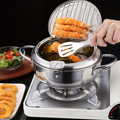 1pc Stainless Steel Deep Fryer Pot with Lid, Temperature Control and Oil Drainer Rack - Ideal for Frying French Fries, Chicken, and More