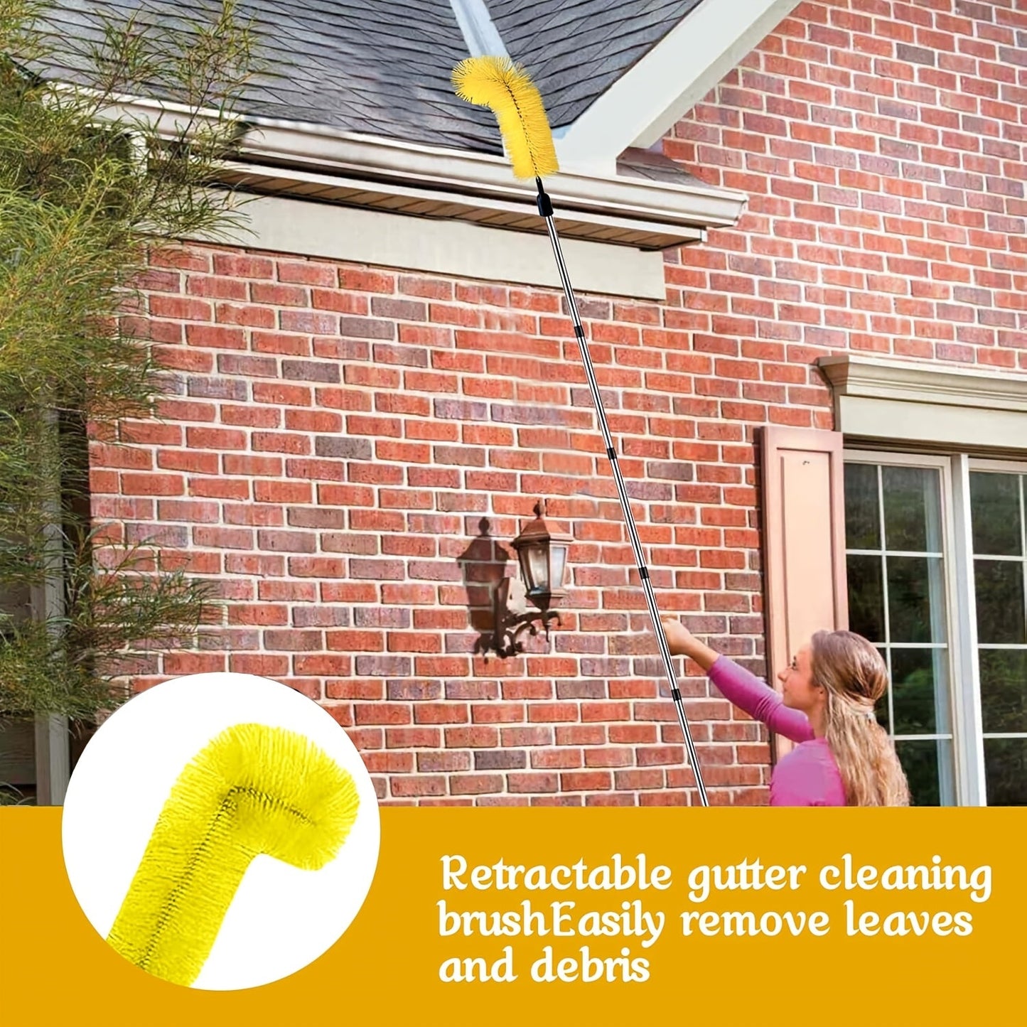 1 piece of a gutter cleaning tool measuring 4.57 meters in length. This long reach gutter brush roof tool is designed to easily remove leaves and debris from the roof. It is a must-have cleaning supply.