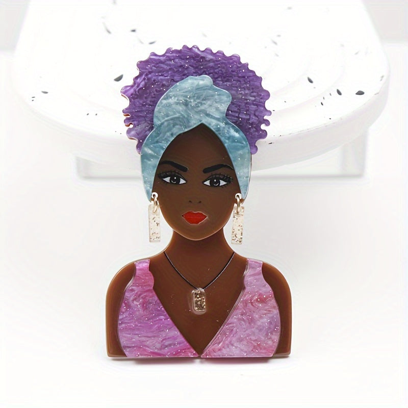 Vintage Gothic Style Acrylic Fashion Girl Brooch featuring a Black Skin Girl design, perfect as a unique Novelty Clothing Accessory for Women.