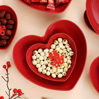 Heart-Shaped Serving Set for Valentine's Day, weddings, and romantic dinners. Includes salad, fruit plates, cereal bowls, snack dishes, and potato chips.