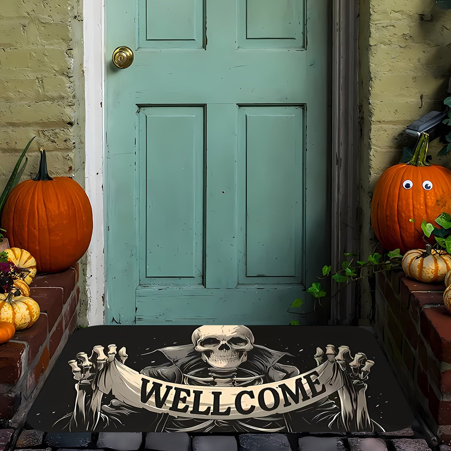 Enhance your home decor with the Halloween Skull Welcome Door Mat. This non-slip, easy-to-clean, stain-resistant rug is made of machine washable flannel memory foam and perfect for use in the bathroom, living room, bedroom, kitchen, office, or vacation