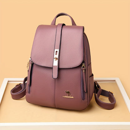 Women's spacious backpack with solid color and buckle design, perfect for outdoor activities and travel.