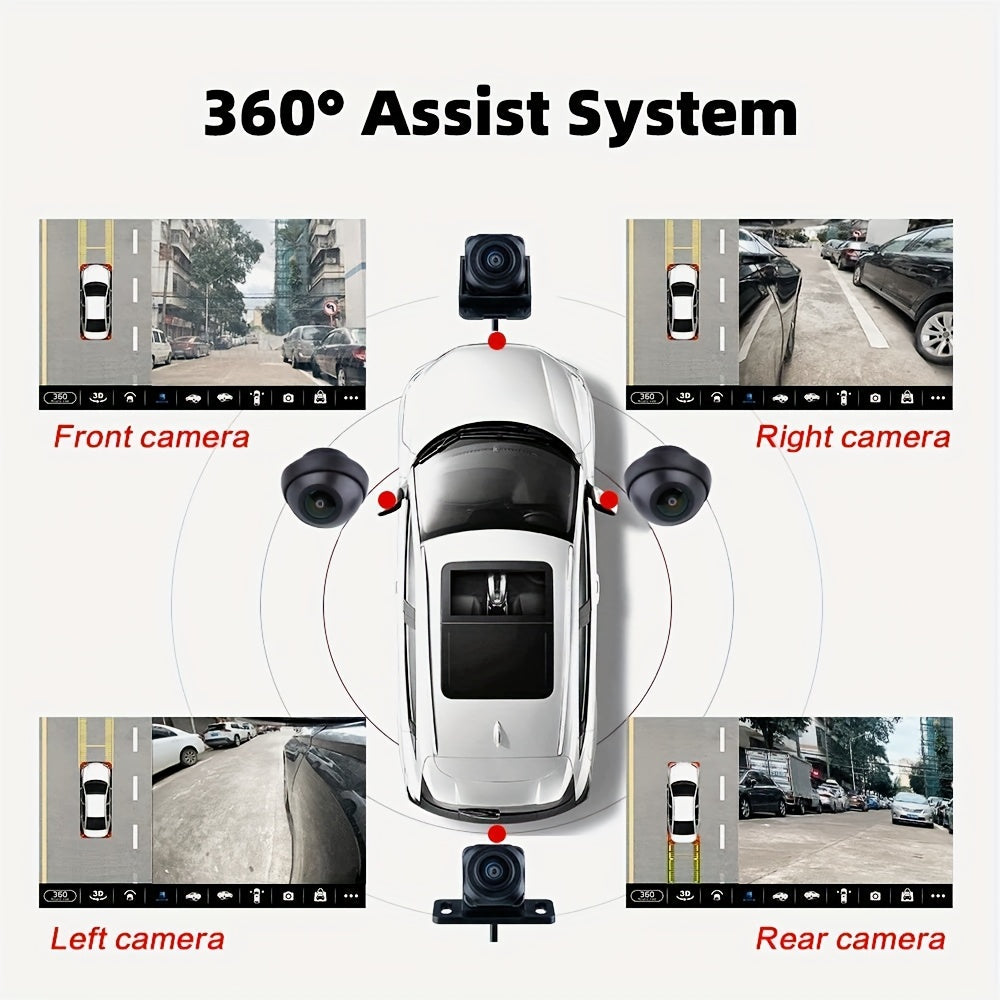 360 Car Camera Panoramic Surround View System with AHD cameras for Android Auto Radio, featuring night vision and no battery.