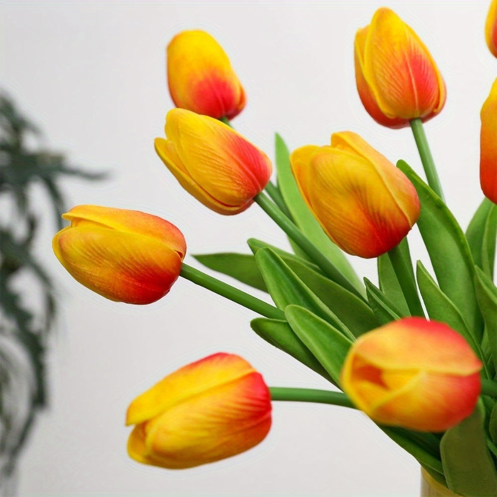 10pcs Lifelike Tulip Bouquet - Ideal for Weddings, Valentine's Day & Home Decor | No Batteries Required, Long-lasting PE Artificial Flowers