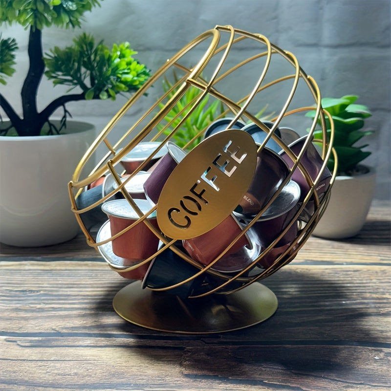 Iron coffee capsule holder with a slanted design for displaying in homes, bars, and cafes - one-of-a-kind pod basket.