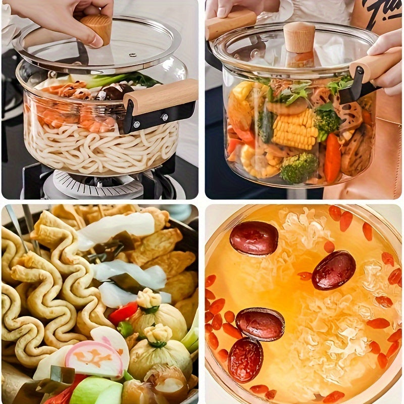 Dual Handled Glass Soup Pot with Lid - Ideal for a Variety of Dishes such as Pasta, Noodles, Soups & More - Safe for Dishwasher Use - Versatile Cookware for the Kitchen