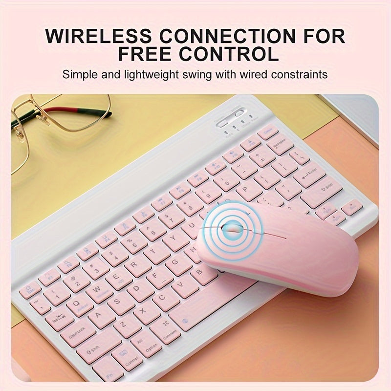 Thin wireless keyboard and mouse combo for iPad, tablet, and laptop.