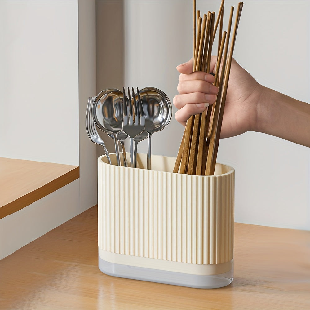 Kitchen Utensil Organizer: Wall-Mounted Holder for Chopsticks, Spoons, and Forks - Features Drainage System and Durable Plastic Storage Caddy