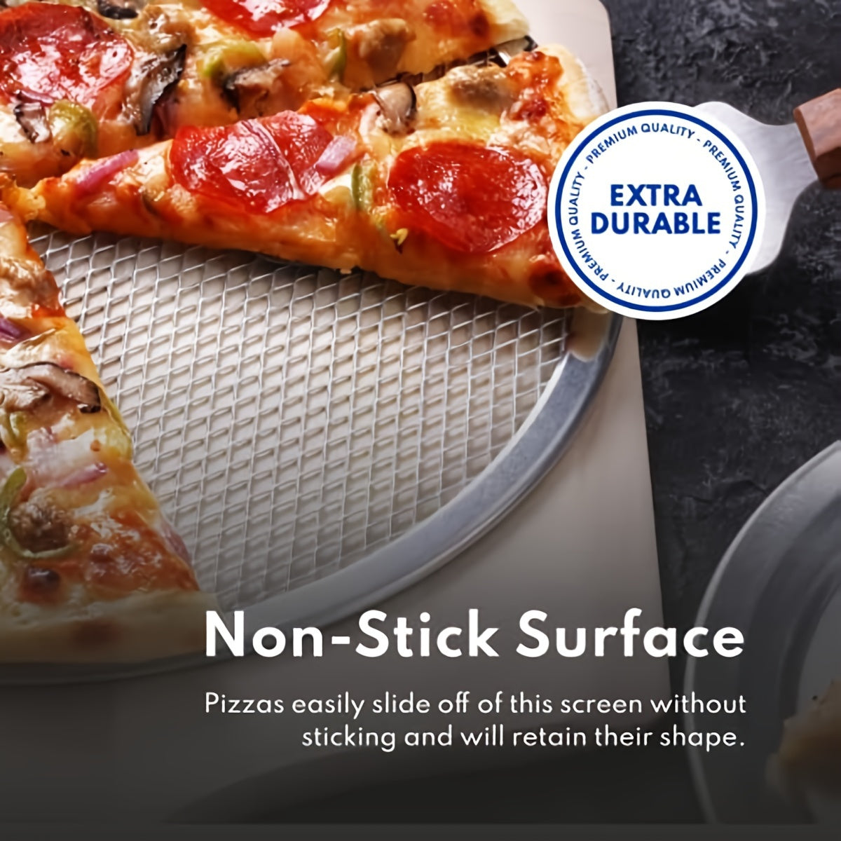 Get the Aluminum Pizza Pan One Pack in sizes 25.4cm, 30.48cm, and 35.56cm. This seamless pizza screen ensures a perfect crust every time!