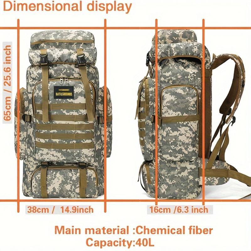 Durable camo travel backpack made from waterproof Oxford cloth, perfect for outdoor adventures and long trips.