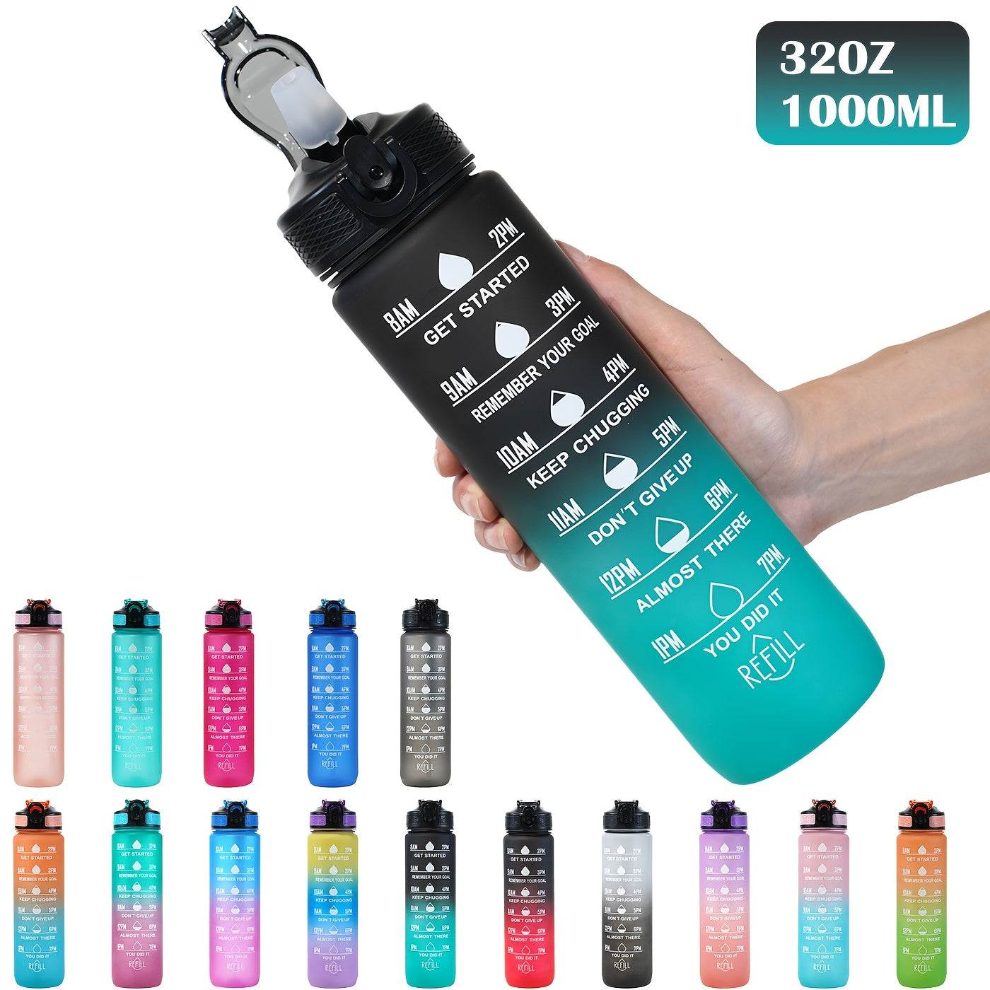 Leak-proof 32oz Gradient Water Bottle with Carry Strap for Hiking & Active Lifestyles, PVC-Free