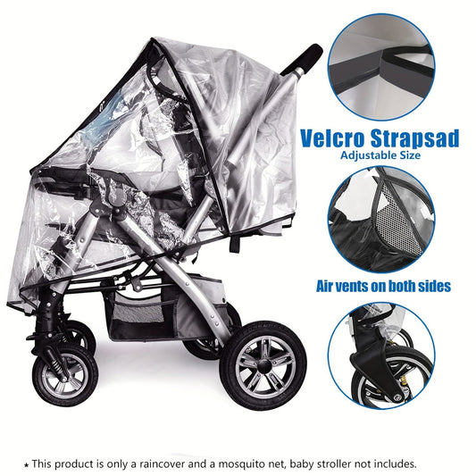 Durable Plastic Universal Stroller Rain Cover for Standard Jogging Strollers, Windproof and Ventilated, Transparent Film, Suitable for Ages 3-6.