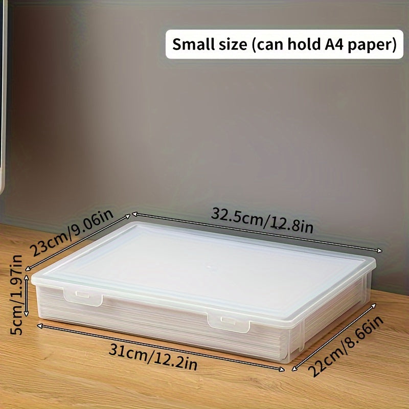 Transparent A4 size plastic document box for storing papers, certificates, and other documents in offices and homes. Perfect for school and home office storage supplies.