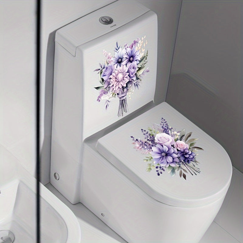 One purple flower style toilet sticker set for restroom renovation, self-adhesive and removable, perfect for home decoration.