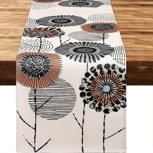 Polyester dandelion pattern table runner in farmhouse vintage style, 33.02x182.88 cm, suitable for kitchen, dining, and coffee tables. Great for summer, spring, and holiday home decor.