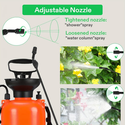 1 Set Pump Pressure Sprayer, 0.8-2 Gallon/5L with Adjustable Shoulder Strap for Plants, Garden Watering, and Cleaning.