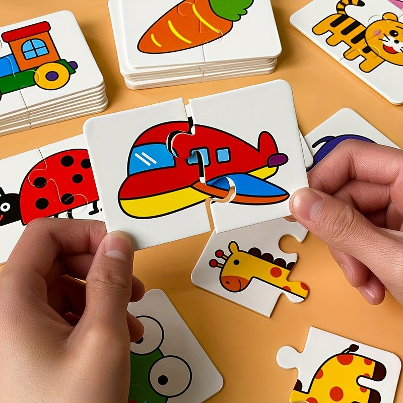 32pcs Animal and fruit themed match puzzle flash cards for children aged 3-8, promoting cognitive skills development. Ideal for winter and Ramadan Mubarak.