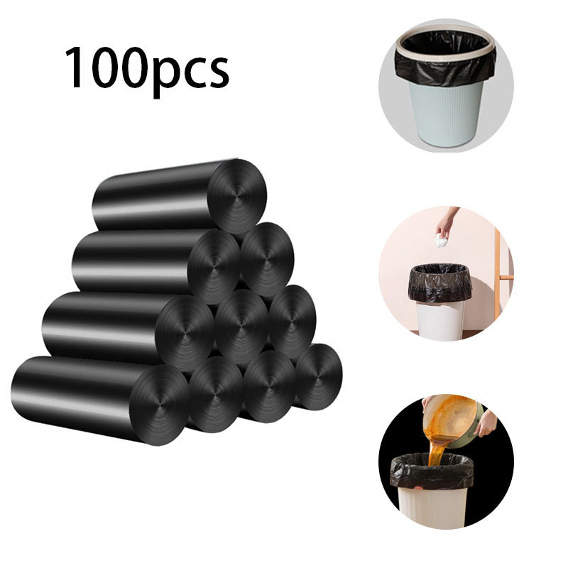 100 pieces of 4 rolls of black garbage bags designed for household use. These flat mouth plastic bags are suitable for use in the kitchen, bedroom, living room, yard, and toilet. They have strong load-bearing capacity and offer excellent privacy.